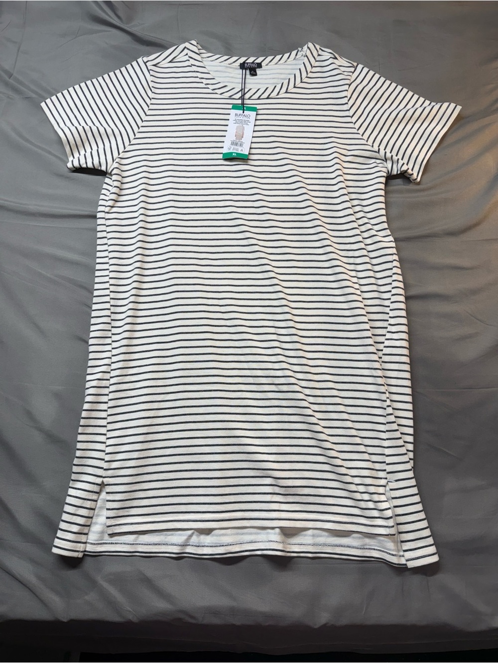 Buffalo David Bitton White and Black Striped Short-Sleeve Dress